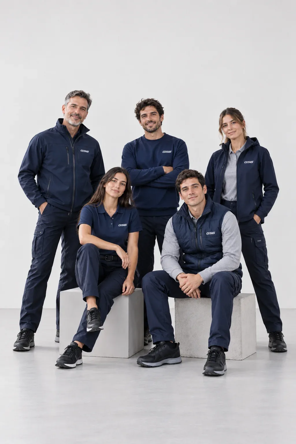 Equipo de trabajo vistiendo prendas corporativas personalizadas