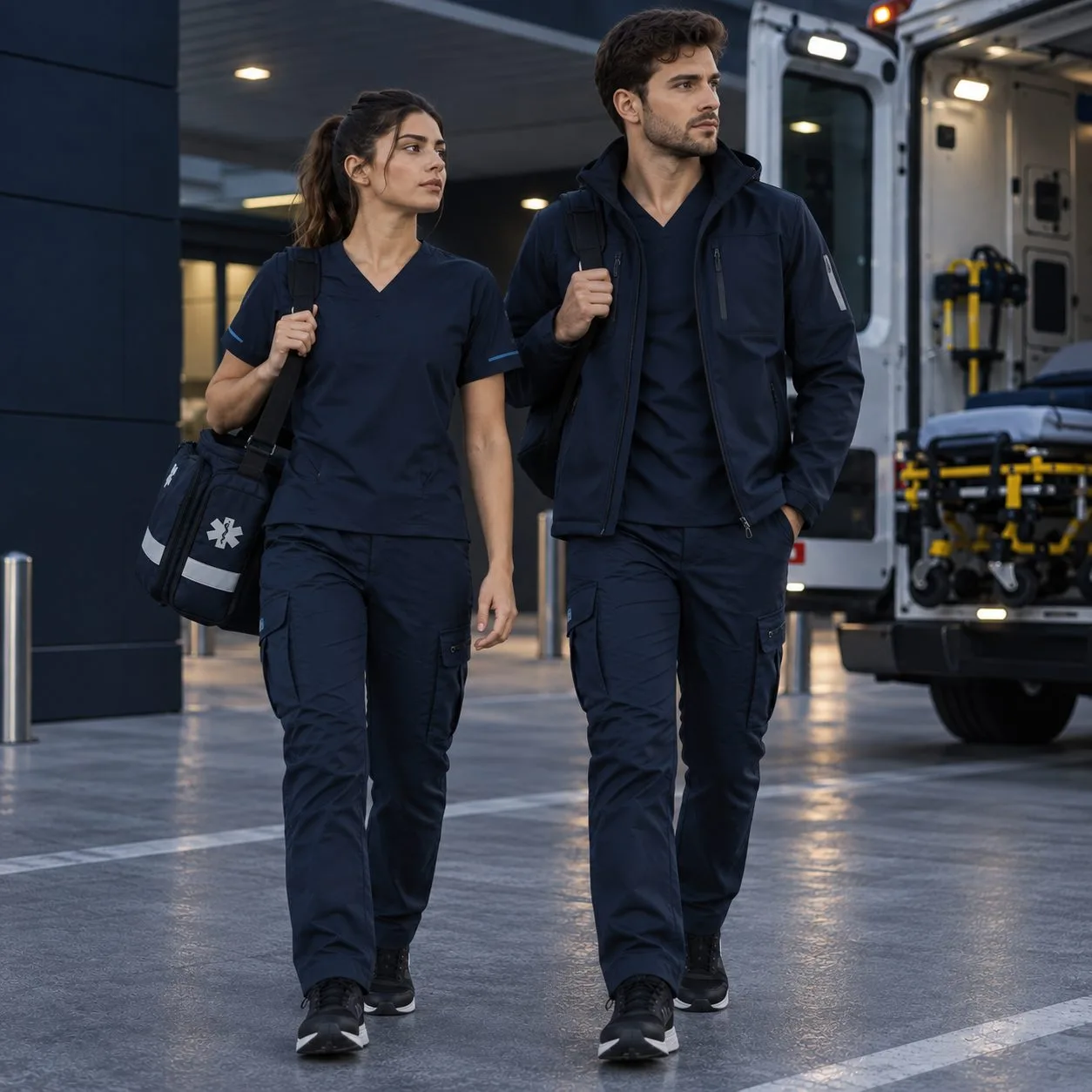 Equipo con prendas técnicas: campera softshell, casaca y pantalón cargo